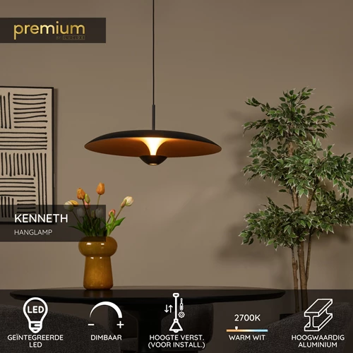 Lucide KENNETH - Hanglamp - Ø 60 cm - LED Dimb. - 1x16W 2700K - Zwart | Premium - USP